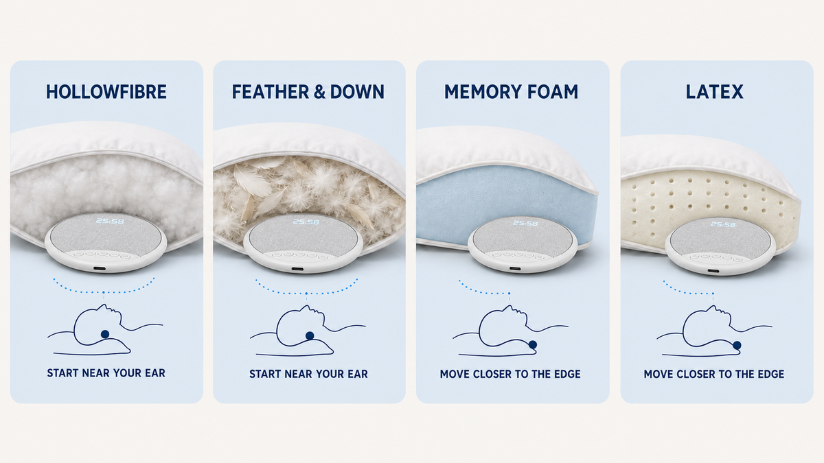 DreamBeam pillow compatibility guide for hollowfibre, feather, down and memory foam pillows
